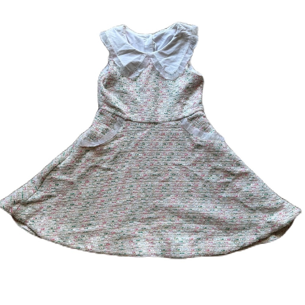 Janie and Jack Girls' Boucle Sheath Dress Sz 7 Pink Green White Sleeveless EUC
